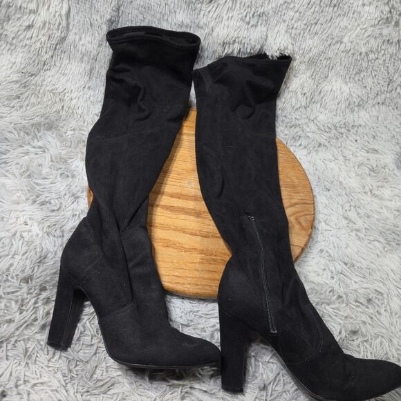 Unisa Womens Size 8.5 Retro Black Over the Knee Faux Suede High Heeled Boots - Picture 9 of 10